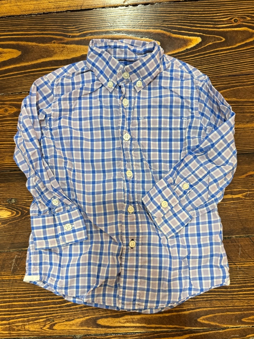 Crewcuts Blue, Lavender, and White Plaid Button-Down Shirt